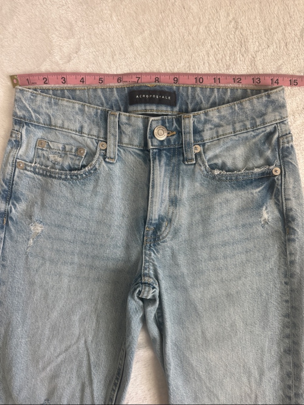 Aeropostale Aero Low Rise Baggy Thrashed Light Wash Jeans 000 Grunge Distressed - Picture 5 of 8